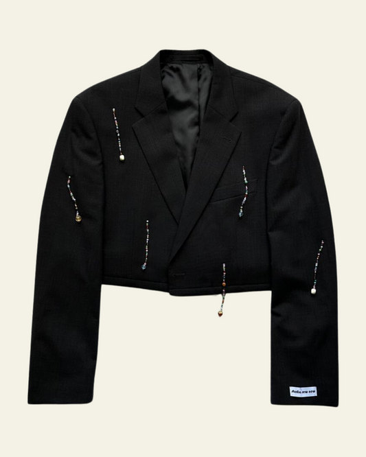 Cropped Bead Blazer Black