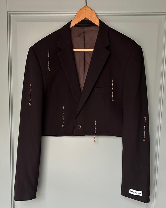 Cropped Bead Blazer Brown