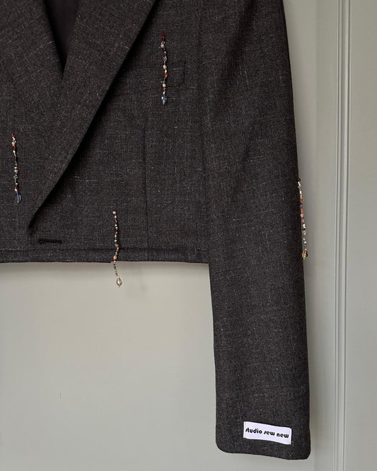 Cropped Bead Blazer Grey