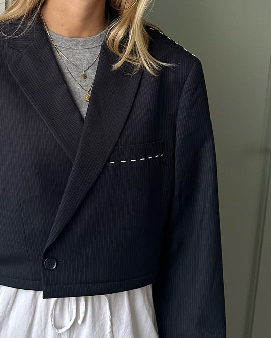 Cropped Stitch Blazer Navy