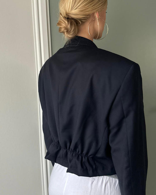 Cropped Ruched Blazer Navy